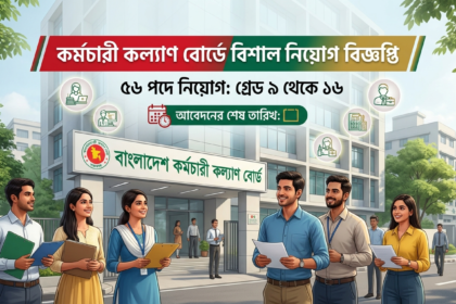"A professional job recruitment circular notice for the Bangladesh Employees Welfare Board, listing various job vacancies from Grade 9 to 16, displayed in a clear and organized format."