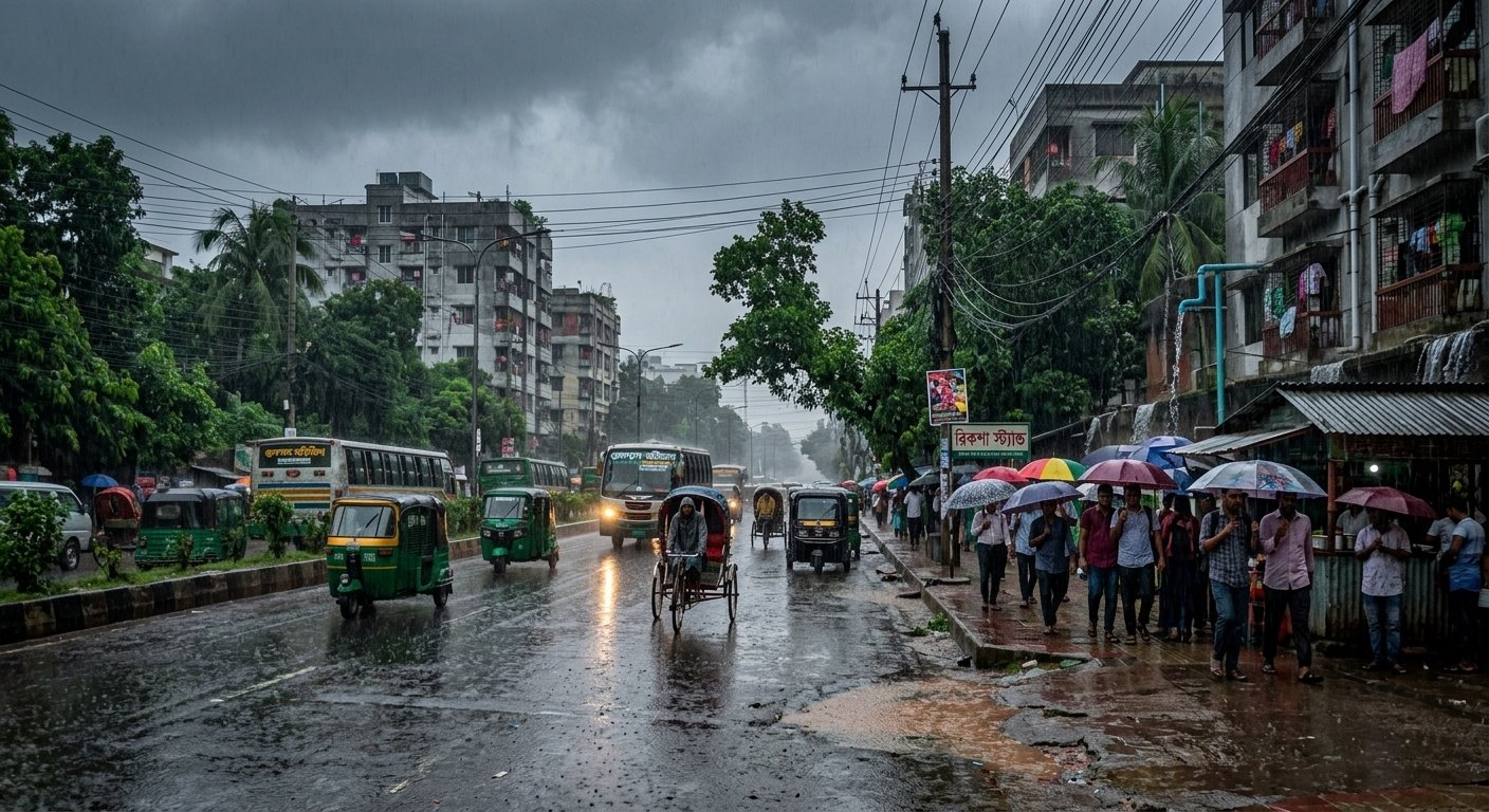 মেঘলা আকাশের নিচে ঢাকা শহর, আজ রাজধানীতে বৃষ্টি ও বজ্রবৃষ্টির সম্ভাবনা